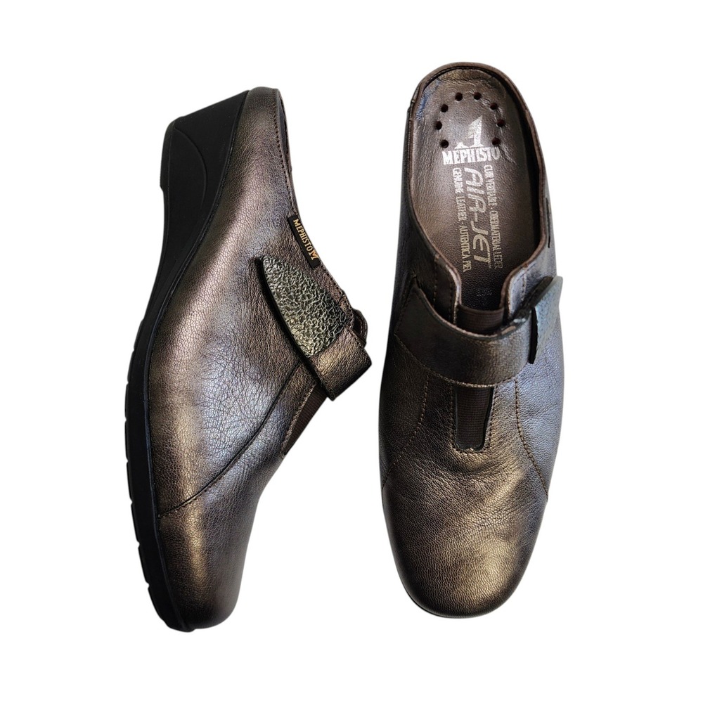 Mephisto Air-Jet Womens Metallic Bronze Leather Slip On Comfort Mule Size US 7.5